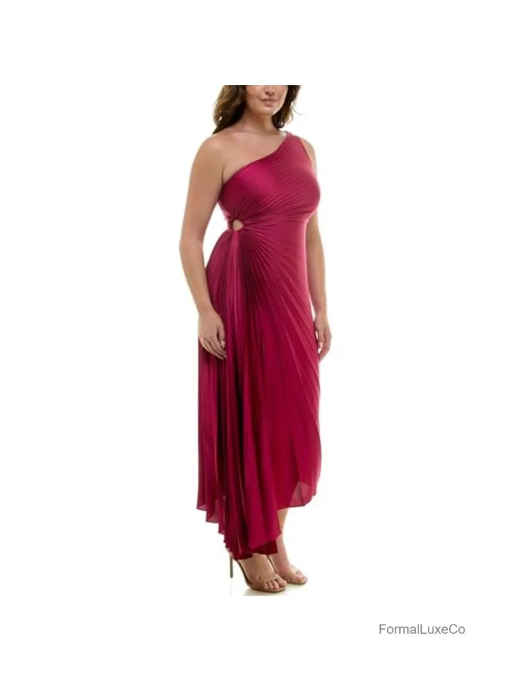 Nicole Miller New York Women's Midi Dress One Shoulder Pleated Satin